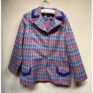 Vintage 40's Custom Size Nelly Don Multicolor Chevron Single Breasted Blazer